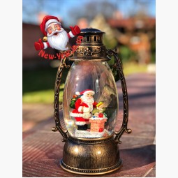 Новорічний ліхтар світильник нічник музичний 24см Санта та подарунки 