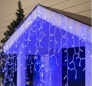 Гирлянда Бахрома LED 5x0.5м (синяя, на белом, с коннектором)