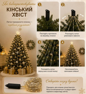 Гирлянда конский хвост 10 нитей, 2.4м, 460LED (тепло-белая, на белом)