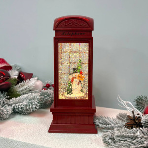Новорічний ліхтар світильник нічник музичний 26см Таксофон червоний з USB живленням, на батарейках