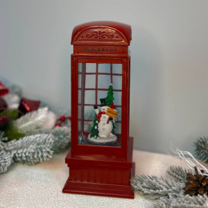 Новорічний ліхтар світильник нічник музичний 26см Таксофон червоний з USB живленням, на батарейках