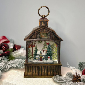 Новорічний ліхтар світильник нічник музичний 31см Будинок висота USB живленням, на батарейках