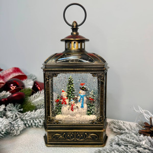 Новорічний ліхтар світильник нічник музичний 23см Сніговики з USB живленням