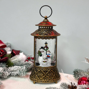 Новорічний ліхтар світильник нічник музичний 29см Сніговики з USB живленням