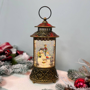 Новорічний ліхтар світильник нічник музичний 29см Сніговики з USB живленням