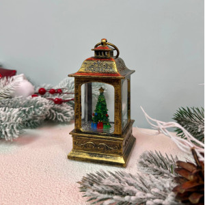 Новорічний ліхтар нічник 15см  з ялиночкою всередині на батарейках 