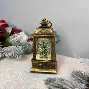Новорічний ліхтар нічник 15см  з ялиночкою всередині на батарейках 