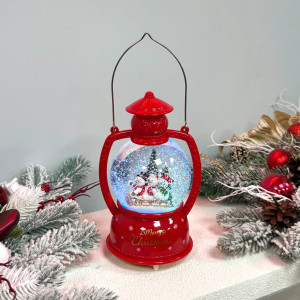 Новорічна куля нічник музична 15см Хатинка білий, на батарейках в комплеті