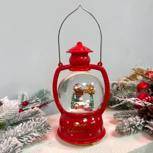 Новорічний ліхтар куля світильник нічник музичний 21см Санта, червоний, на батарейках в комплеті