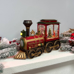 Новорічний ліхтар світильник нічник музичний 30х21см Потяг з USB живленням та на батарейках