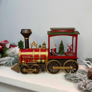 Новорічний ліхтар світильник нічник музичний 30х21см Потяг з USB живленням та на батарейках