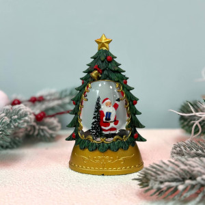 Новорічний ліхтар нічник у формі 15см Ялинка №2 санта всередині 15см на батарейках у комплекті