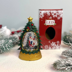 Новорічний ліхтар нічник у формі 15см Ялинка №2 санта всередині 15см на батарейках у комплекті