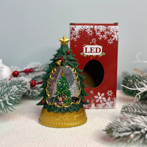 Новорічний ліхтар нічник у формі 15см Ялинка №3 зі ялинкою всередині 15см на батарейках у комплекті