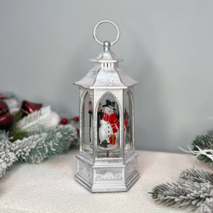 Новорічний ліхтар світильник нічник музичний 22см Сніговик 22см з USB живленням 