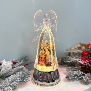 Новорічний ліхтар світильник нічник 28см Ангел прозорий з живленням батарейках