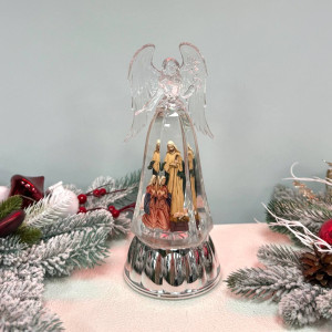 Новорічний ліхтар світильник нічник 28см Ангел прозорий з живленням батарейках