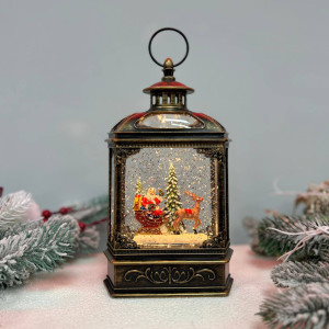 Новорічний ліхтар світильник нічник музичний 27см Санта з USB живленням та на батарейках