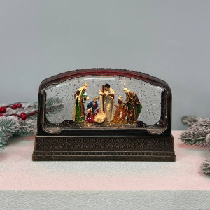 Новорічний ліхтар світильник нічник музичний 23х15см Вертеп з USB живленням та на батарейках