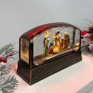 Новорічний ліхтар світильник нічник музичний 23х15см Вертеп з USB живленням та на батарейках
