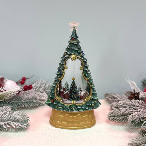Новорічний ліхтар світильник нічник музичний 26см Ялинка з USB живленням та батарейками
