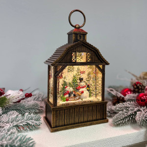 Новорічний ліхтар світильник нічник музичний 23см Будиночок з USB живленням та на батарейках