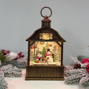Новорічний ліхтар світильник нічник музичний 23см Будиночок з USB живленням та на батарейках