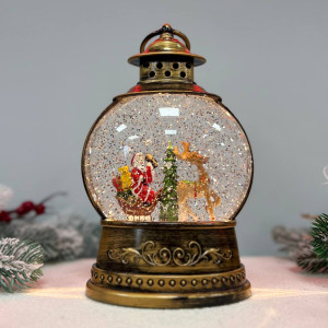 Новорічний ліхтар світильник нічник музичний 25см з USB живленням та на батарейках