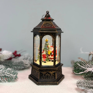 Новорічний ліхтар світильник нічник музичний 24см з USB живленням батарейках в комплеті