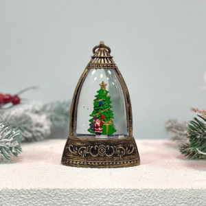 Новорічний ліхтар нічник міні з ялинкою всередині 13см на батарейках у комплекті