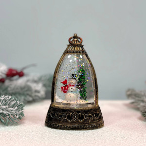 Новорічний ліхтар нічник міні з сніговиком всередині 13см на батарейках у комплекті