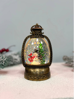 Новорічний ліхтар нічник міні Сніговик 12см на батарейках в комплекті