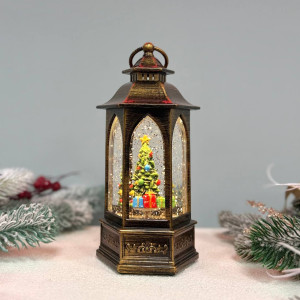 Новорічний ліхтар світильник нічник музичний 20см Санта з оленем на батарейках