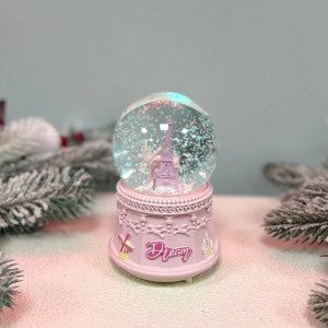 Новорічна куля світильник нічник музичний Париж 17х10см, на батарейках в комплеті фіолетовий