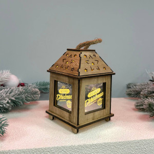 Новорічний дерев'яний ліхтар нічник Будиночок 15х13см дерево