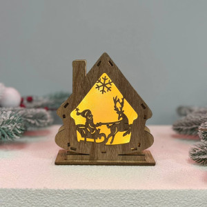Новорічний дерев'яний ліхтар нічник Будиночок 15х13см дерево