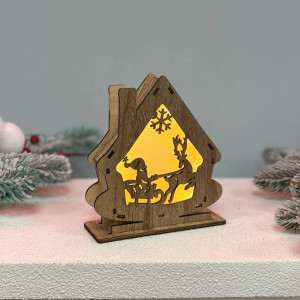 Новорічний дерев'яний ліхтар нічник Будиночок 15х13см дерево