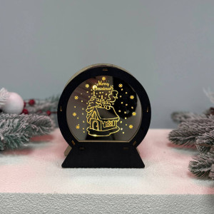 Новорічний дерев'яний ліхтар нічник Бочечка 15х13см шоколад