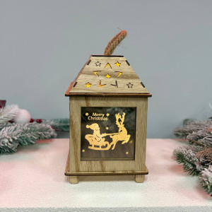 Новорічний дерев'яний ліхтар нічник Merry Christamas 22х13см  дерево
