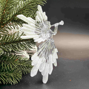Іграшка на ялинку Ангел із сурмою (прозорий, 17см)