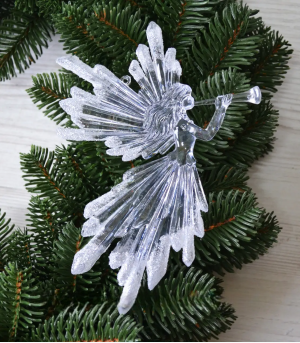 Іграшка на ялинку Ангел із сурмою (прозорий, 17см)