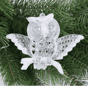 Іграшка на ялинку Сова (прозора, 14см)