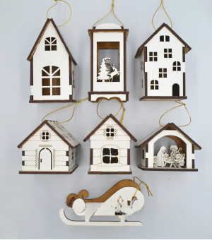 Новорічний набір дерев'яних іграшок Місто