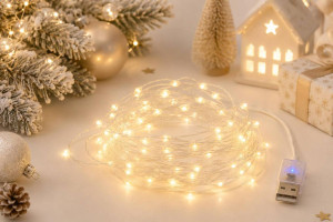 Гірлянда Роса 10 м USB, 100 LED, тепло білий