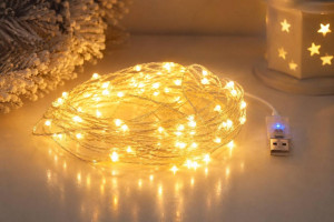 Гірлянда Роса 10 м USB, 100 LED, тепло білий