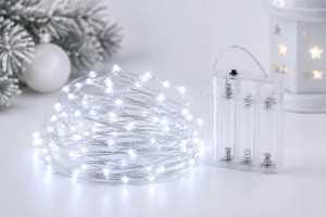 Гірлянда Роса 10 м на батарейках, 100 LED, холодний білий